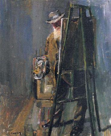 Christian Krohg Selvportrett med staffeli oil painting picture